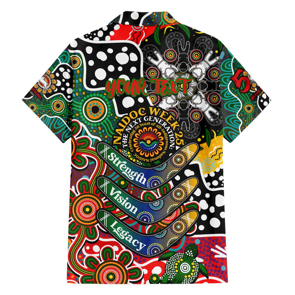 Personalised Rabbitohs NRL Celebrating 50 Years of Naidoc Family Matching Off The Shoulder Long Sleeve Dress and Hawaiian Shirt NAIDOC Week 2025 Aboriginal