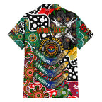 Personalised Rabbitohs NRL Celebrating 50 Years of Naidoc Family Matching Off The Shoulder Long Sleeve Dress and Hawaiian Shirt NAIDOC Week 2025 Aboriginal