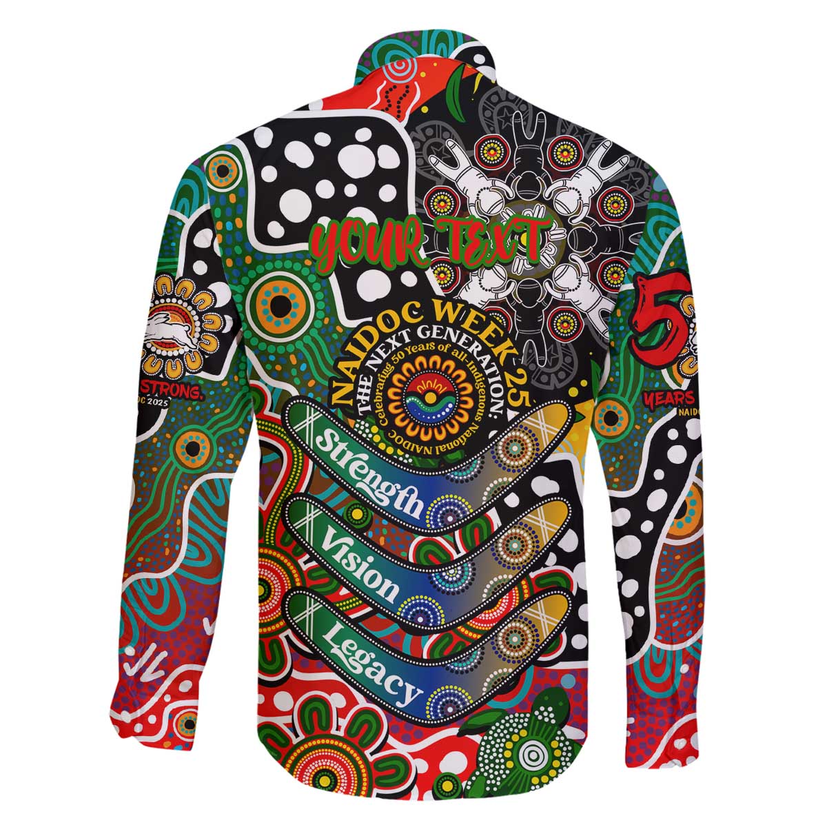 Personalised Rabbitohs NRL Celebrating 50 Years of Naidoc Family Matching Off The Shoulder Long Sleeve Dress and Hawaiian Shirt NAIDOC Week 2025 Aboriginal