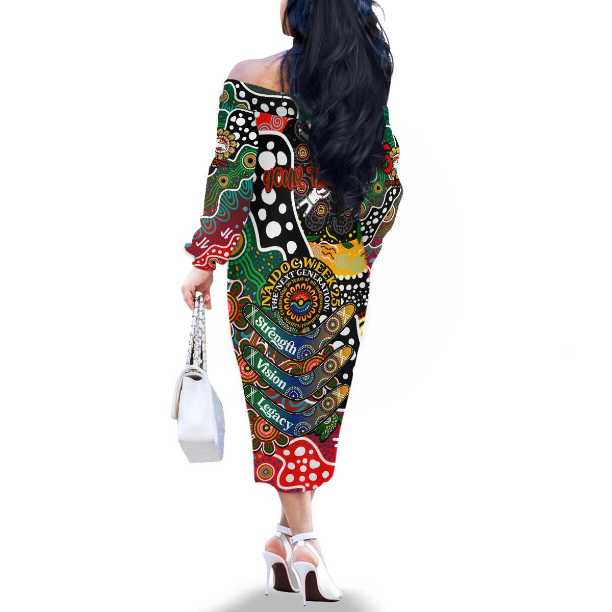 Personalised Rabbitohs NRL Celebrating 50 Years of Naidoc Family Matching Off The Shoulder Long Sleeve Dress and Hawaiian Shirt NAIDOC Week 2025 Aboriginal
