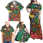 Personalised Rabbitohs NRL Celebrating 50 Years of Naidoc Family Matching Off Shoulder Maxi Dress and Hawaiian Shirt NAIDOC Week 2025 Aboriginal