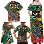 Personalised Rabbitohs NRL Celebrating 50 Years of Naidoc Family Matching Off Shoulder Maxi Dress and Hawaiian Shirt NAIDOC Week 2025 Aboriginal