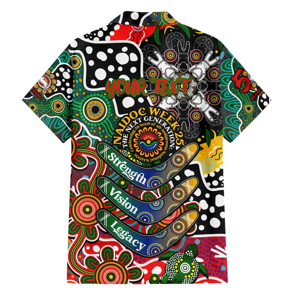 Personalised Rabbitohs NRL Celebrating 50 Years of Naidoc Family Matching Off Shoulder Maxi Dress and Hawaiian Shirt NAIDOC Week 2025 Aboriginal