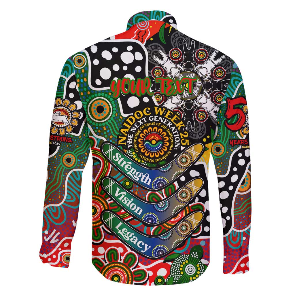 Personalised Rabbitohs NRL Celebrating 50 Years of Naidoc Family Matching Off Shoulder Maxi Dress and Hawaiian Shirt NAIDOC Week 2025 Aboriginal