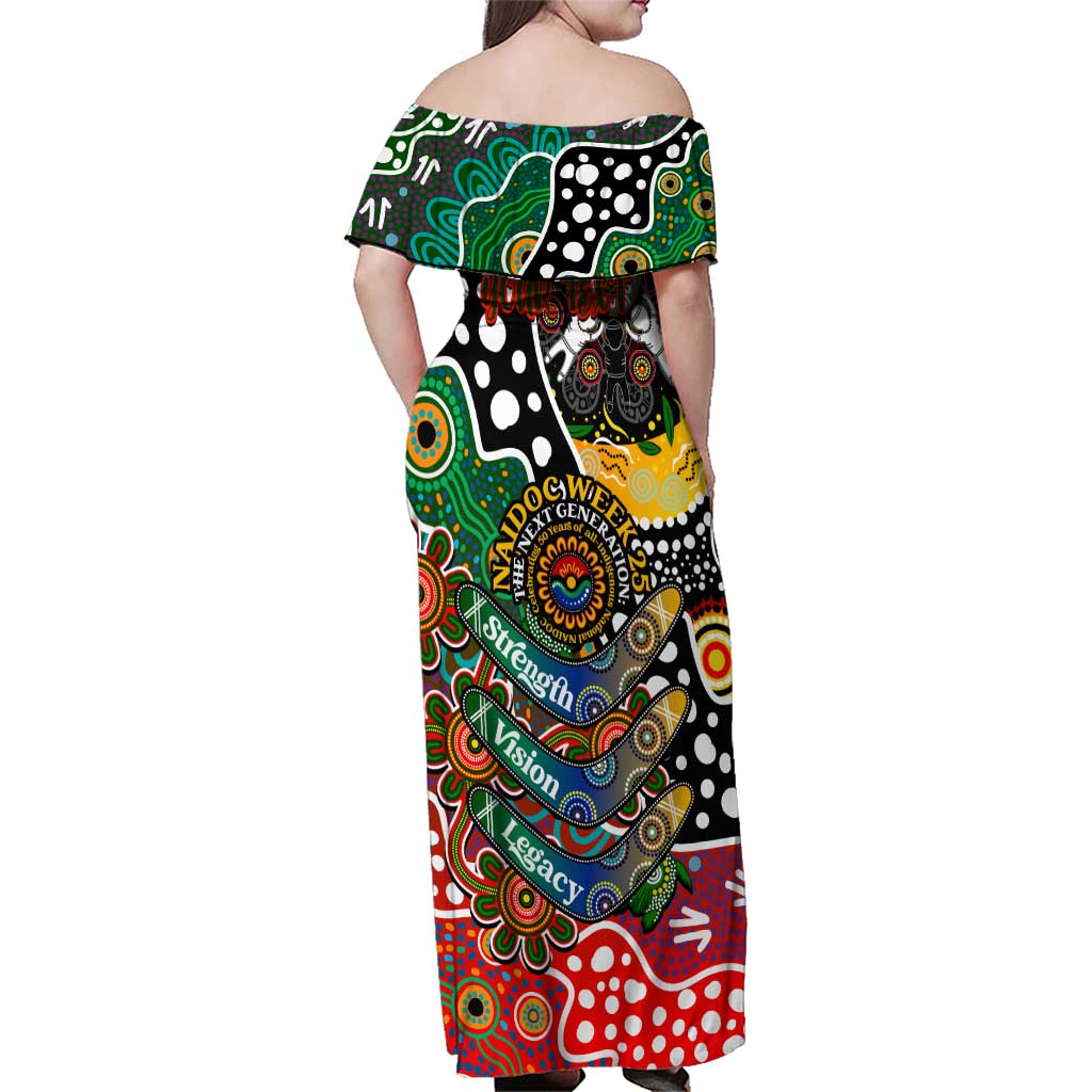 Personalised Rabbitohs NRL Celebrating 50 Years of Naidoc Family Matching Off Shoulder Maxi Dress and Hawaiian Shirt NAIDOC Week 2025 Aboriginal