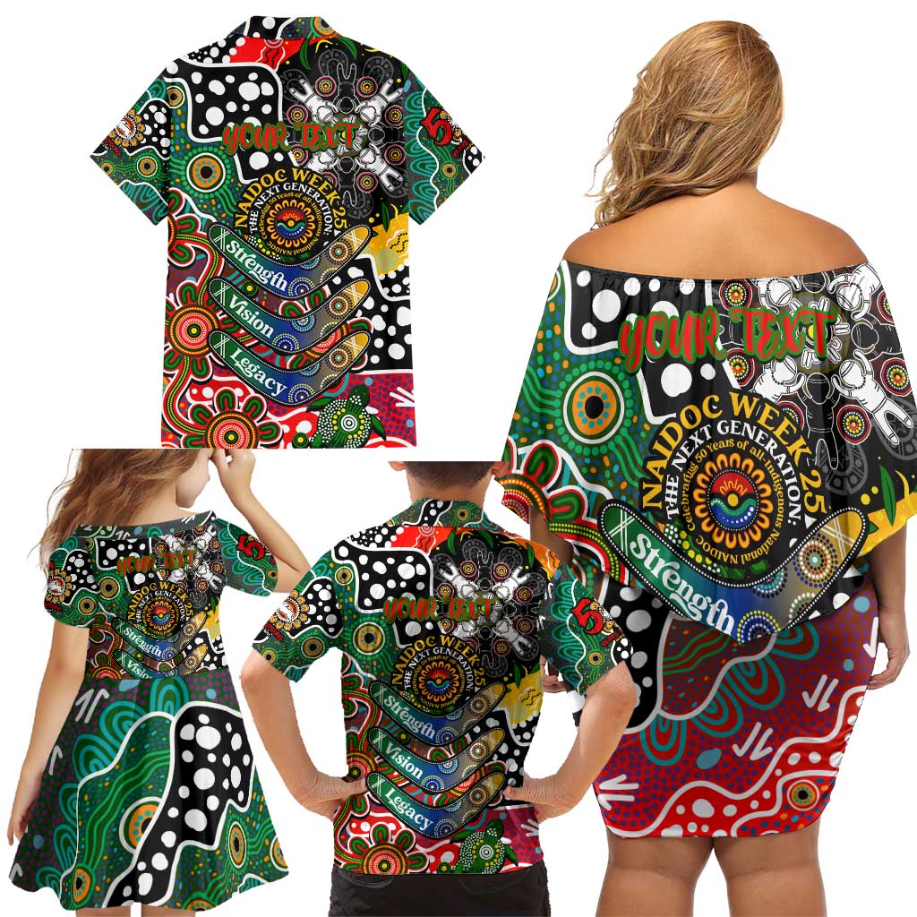 Personalised Rabbitohs NRL Celebrating 50 Years of Naidoc Family Matching Off Shoulder Short Dress and Hawaiian Shirt NAIDOC Week 2025 Aboriginal