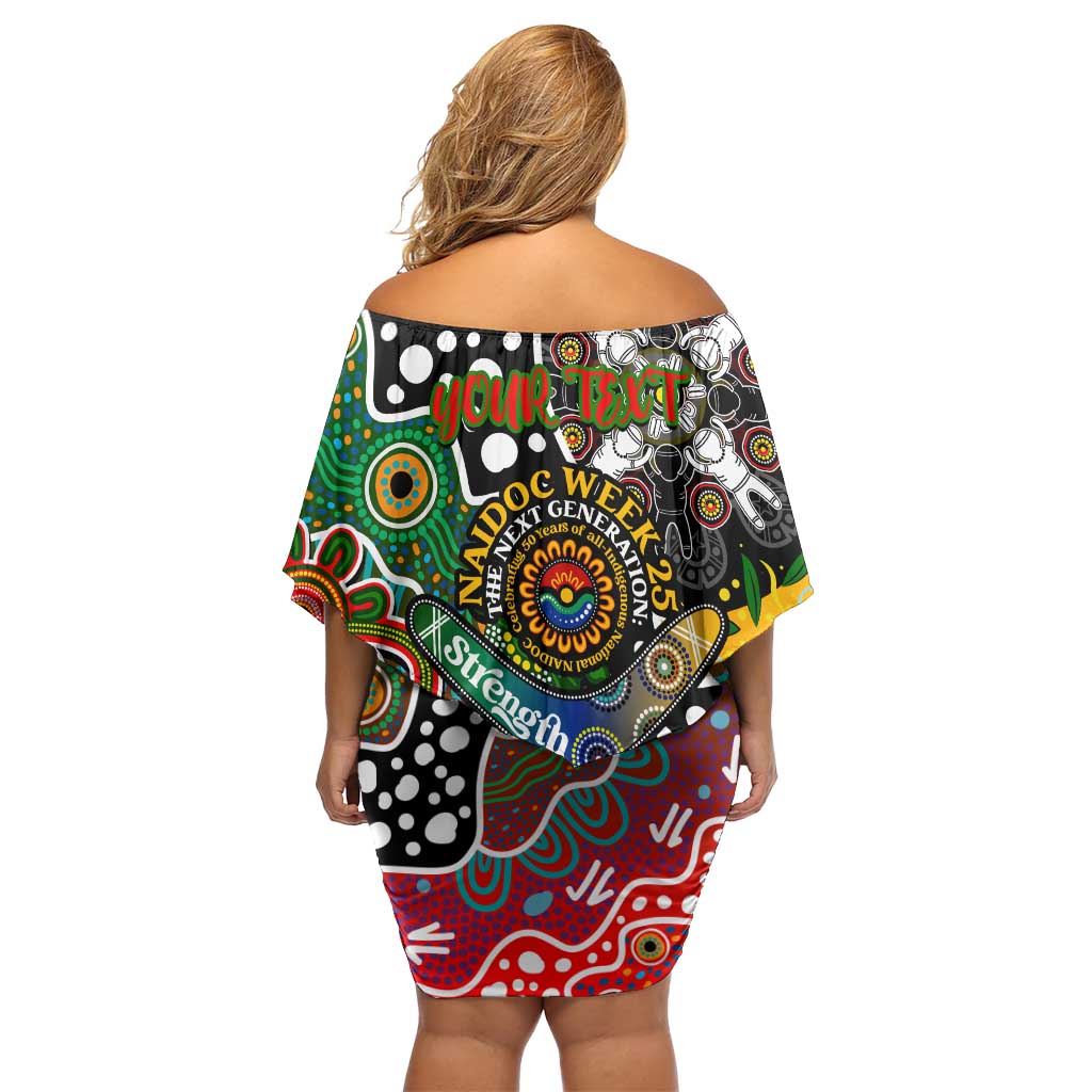 Personalised Rabbitohs NRL Celebrating 50 Years of Naidoc Family Matching Off Shoulder Short Dress and Hawaiian Shirt NAIDOC Week 2025 Aboriginal