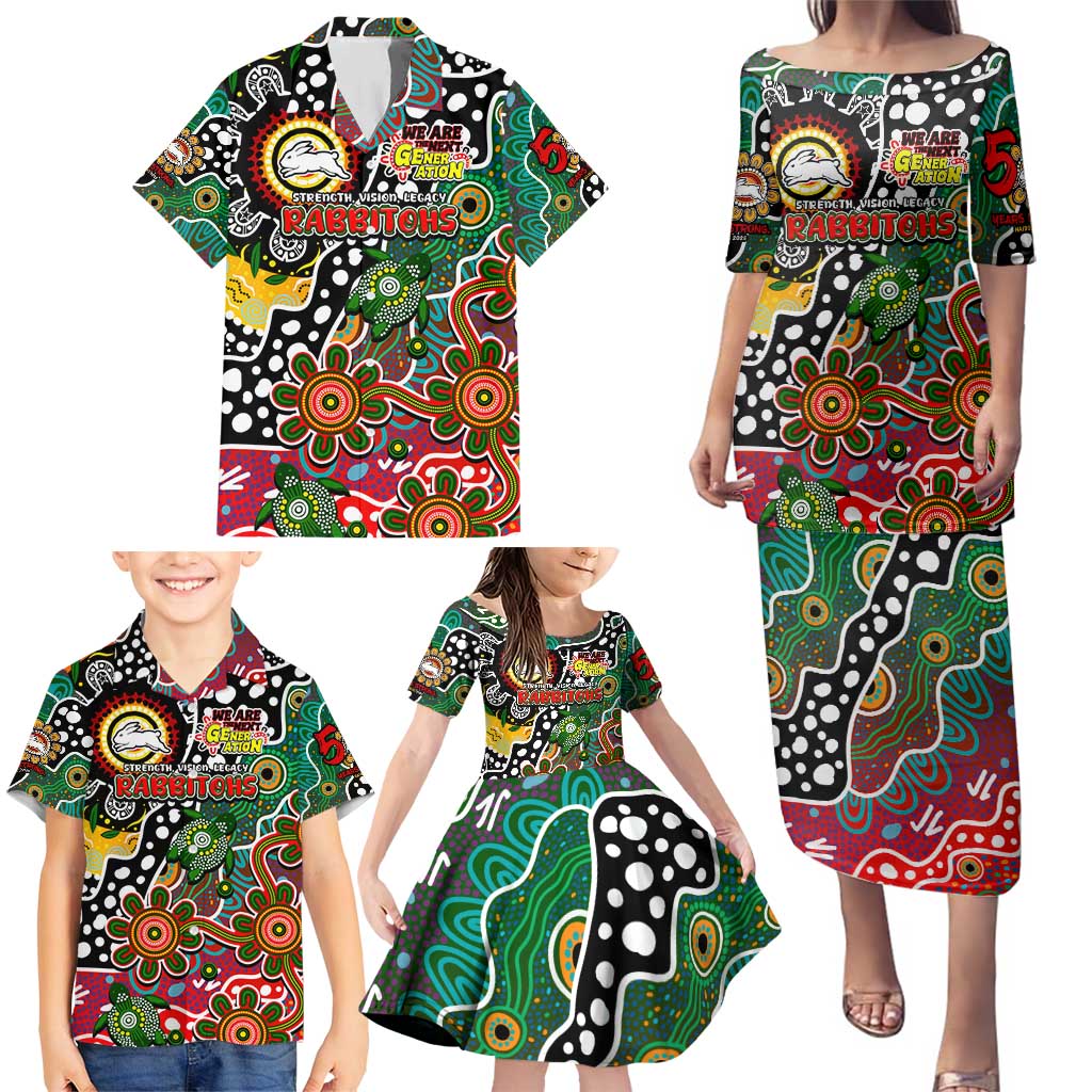 Personalised Rabbitohs NRL Celebrating 50 Years of Naidoc Family Matching Puletasi and Hawaiian Shirt NAIDOC Week 2025 Aboriginal
