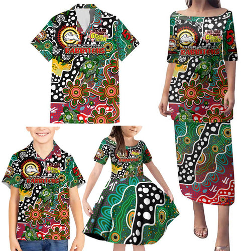 Personalised Rabbitohs NRL Celebrating 50 Years of Naidoc Family Matching Puletasi and Hawaiian Shirt NAIDOC Week 2025 Aboriginal