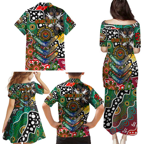 Personalised Rabbitohs NRL Celebrating 50 Years of Naidoc Family Matching Puletasi and Hawaiian Shirt NAIDOC Week 2025 Aboriginal
