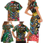 Personalised Rabbitohs NRL Celebrating 50 Years of Naidoc Family Matching Short Sleeve Bodycon Dress and Hawaiian Shirt NAIDOC Week 2025 Aboriginal