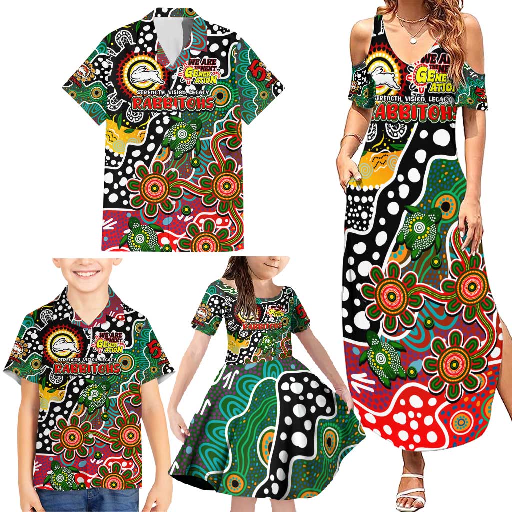 Personalised Rabbitohs NRL Celebrating 50 Years of Naidoc Family Matching Summer Maxi Dress and Hawaiian Shirt NAIDOC Week 2025 Aboriginal