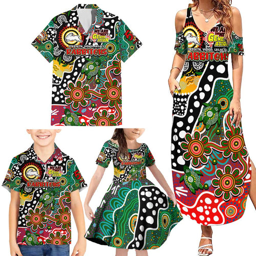 Personalised Rabbitohs NRL Celebrating 50 Years of Naidoc Family Matching Summer Maxi Dress and Hawaiian Shirt NAIDOC Week 2025 Aboriginal