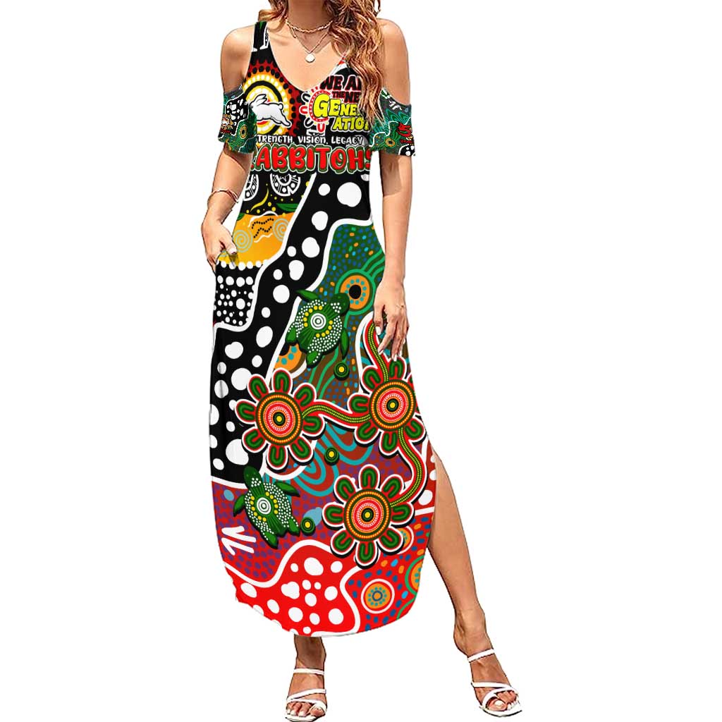 Personalised Rabbitohs NRL Celebrating 50 Years of Naidoc Family Matching Summer Maxi Dress and Hawaiian Shirt NAIDOC Week 2025 Aboriginal