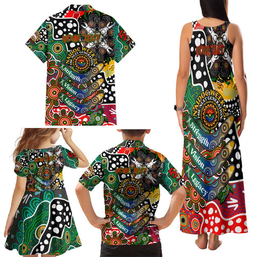 Personalised Rabbitohs NRL Celebrating 50 Years of Naidoc Family Matching Tank Maxi Dress and Hawaiian Shirt NAIDOC Week 2025 Aboriginal