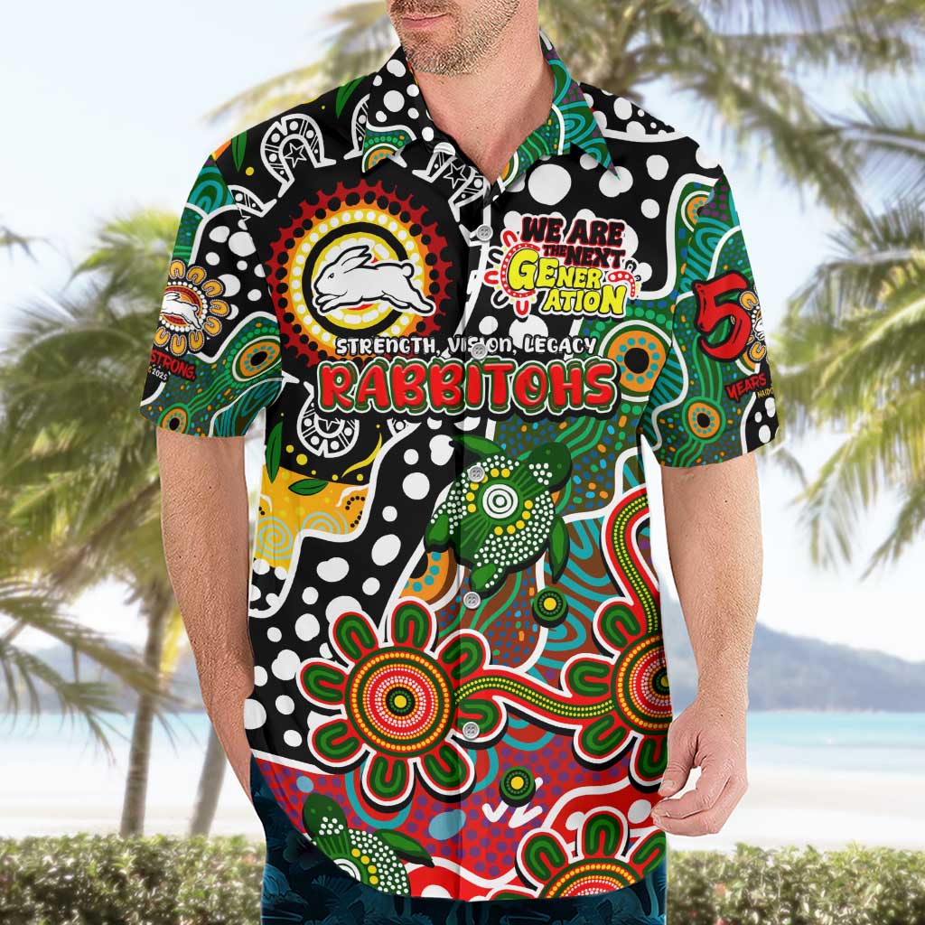 Personalised Rabbitohs NRL Celebrating 50 Years of Naidoc Hawaiian Shirt NAIDOC Week 2025 Aboriginal