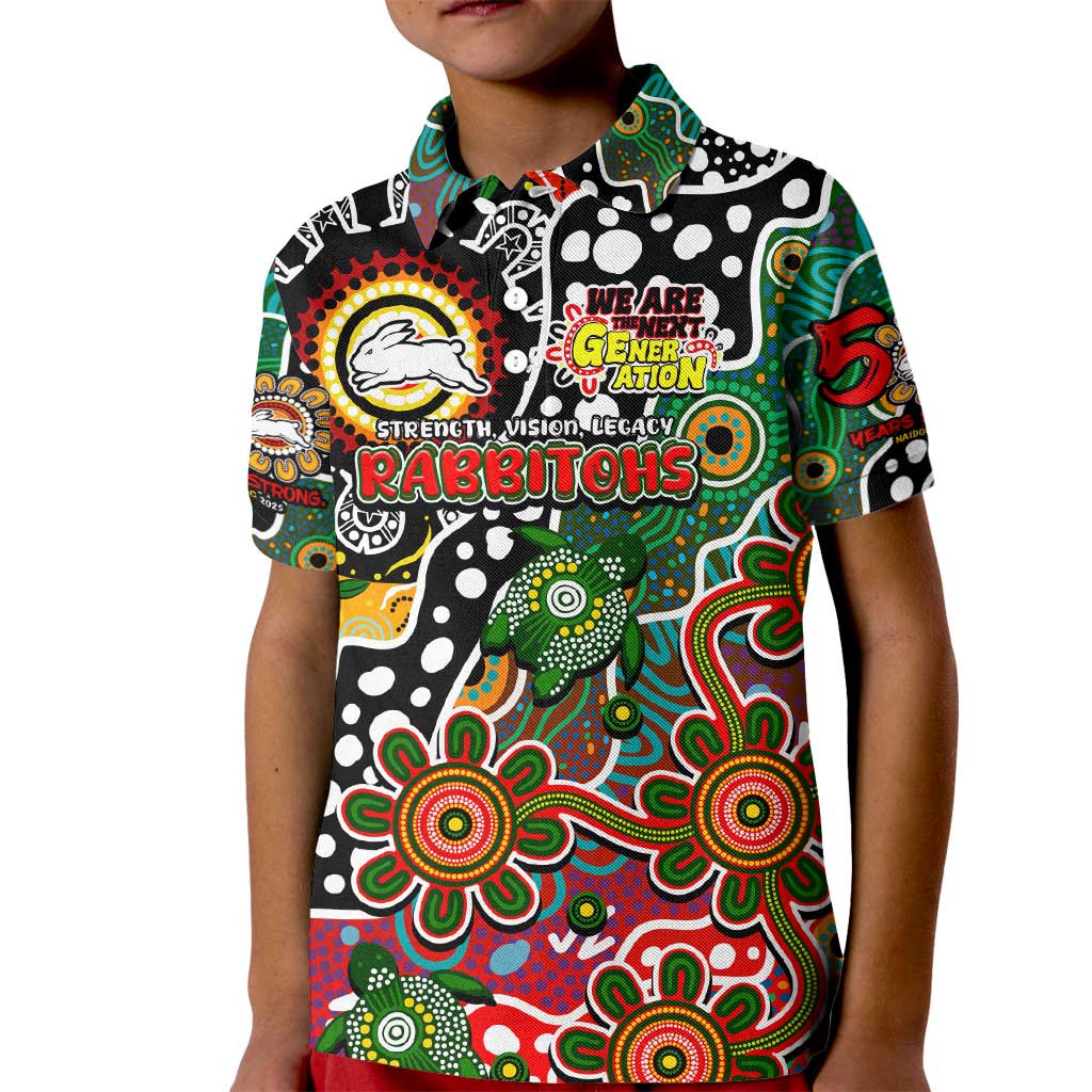 Personalised Rabbitohs NRL Celebrating 50 Years of Naidoc Kid Polo Shirt NAIDOC Week 2025 Aboriginal