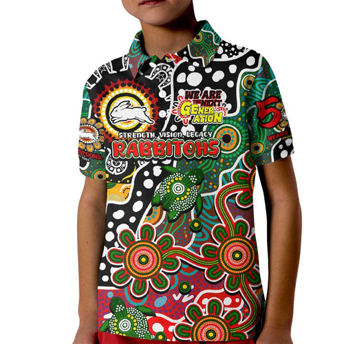 Personalised Rabbitohs NRL Celebrating 50 Years of Naidoc Kid Polo Shirt NAIDOC Week 2025 Aboriginal