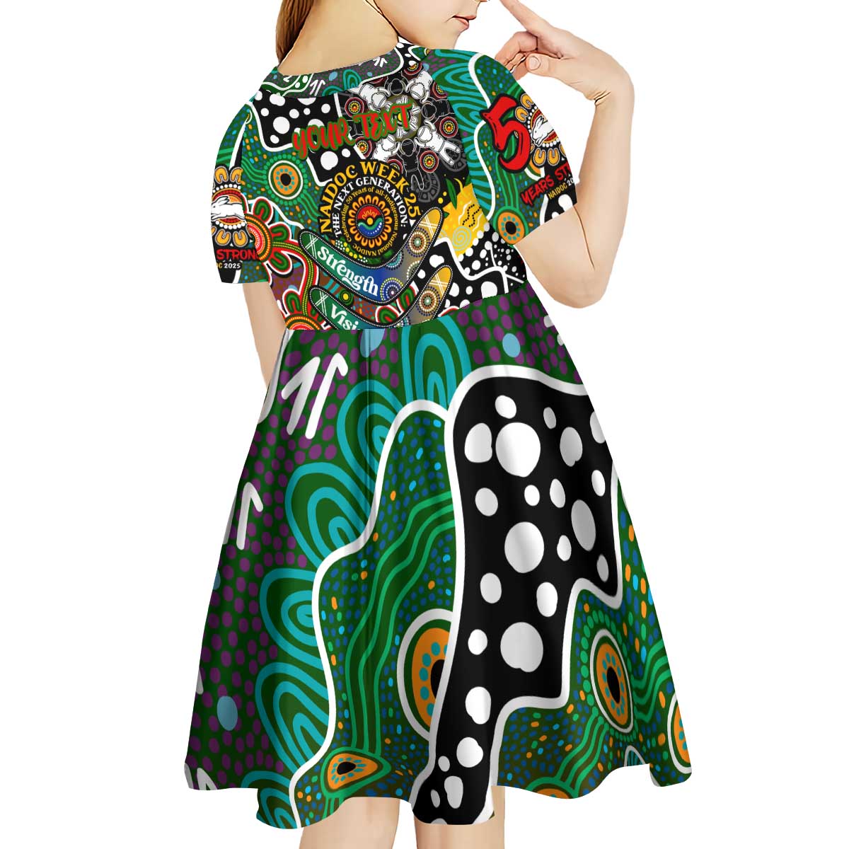 Personalised Rabbitohs NRL Celebrating 50 Years of Naidoc Kid Short Sleeve Dress NAIDOC Week 2025 Aboriginal