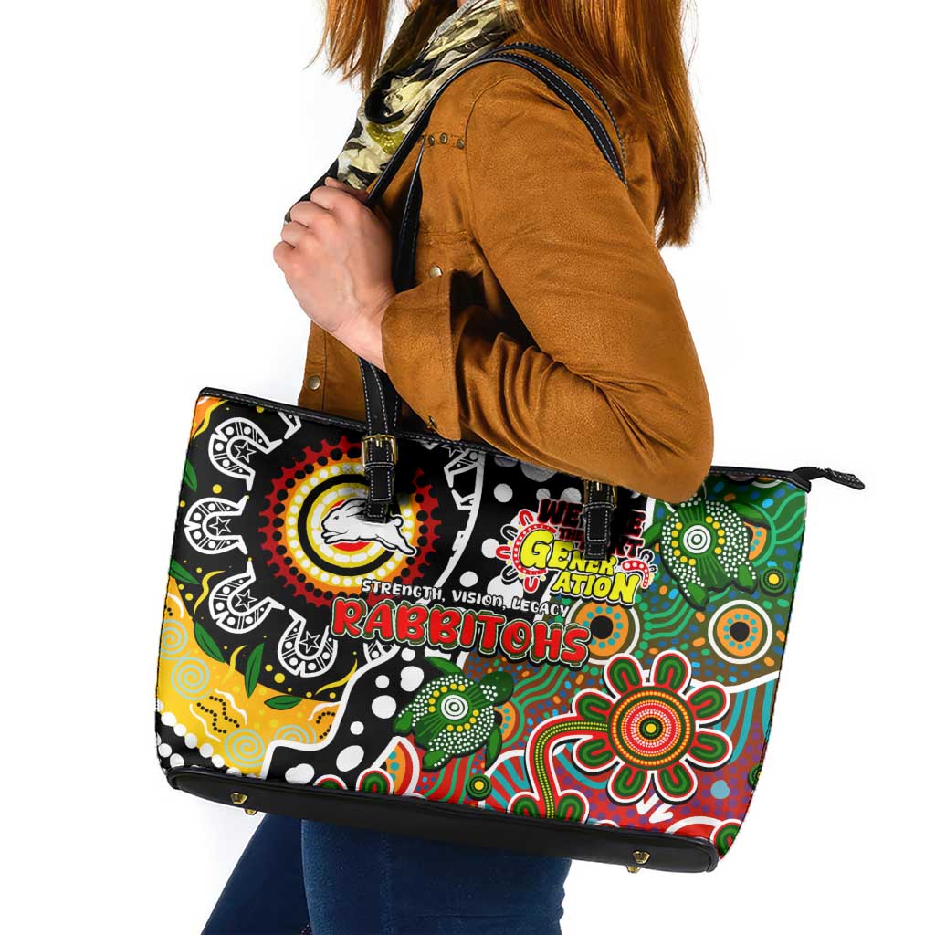 Rabbitohs NRL Celebrating 50 Years of Naidoc Leather Tote Bag NAIDOC Week 2025 Aboriginal