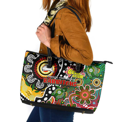 Rabbitohs NRL Celebrating 50 Years of Naidoc Leather Tote Bag NAIDOC Week 2025 Aboriginal