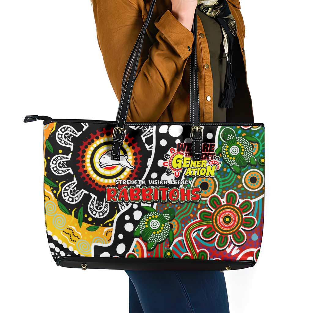 Rabbitohs NRL Celebrating 50 Years of Naidoc Leather Tote Bag NAIDOC Week 2025 Aboriginal