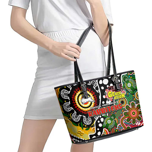 Rabbitohs NRL Celebrating 50 Years of Naidoc Leather Tote Bag NAIDOC Week 2025 Aboriginal