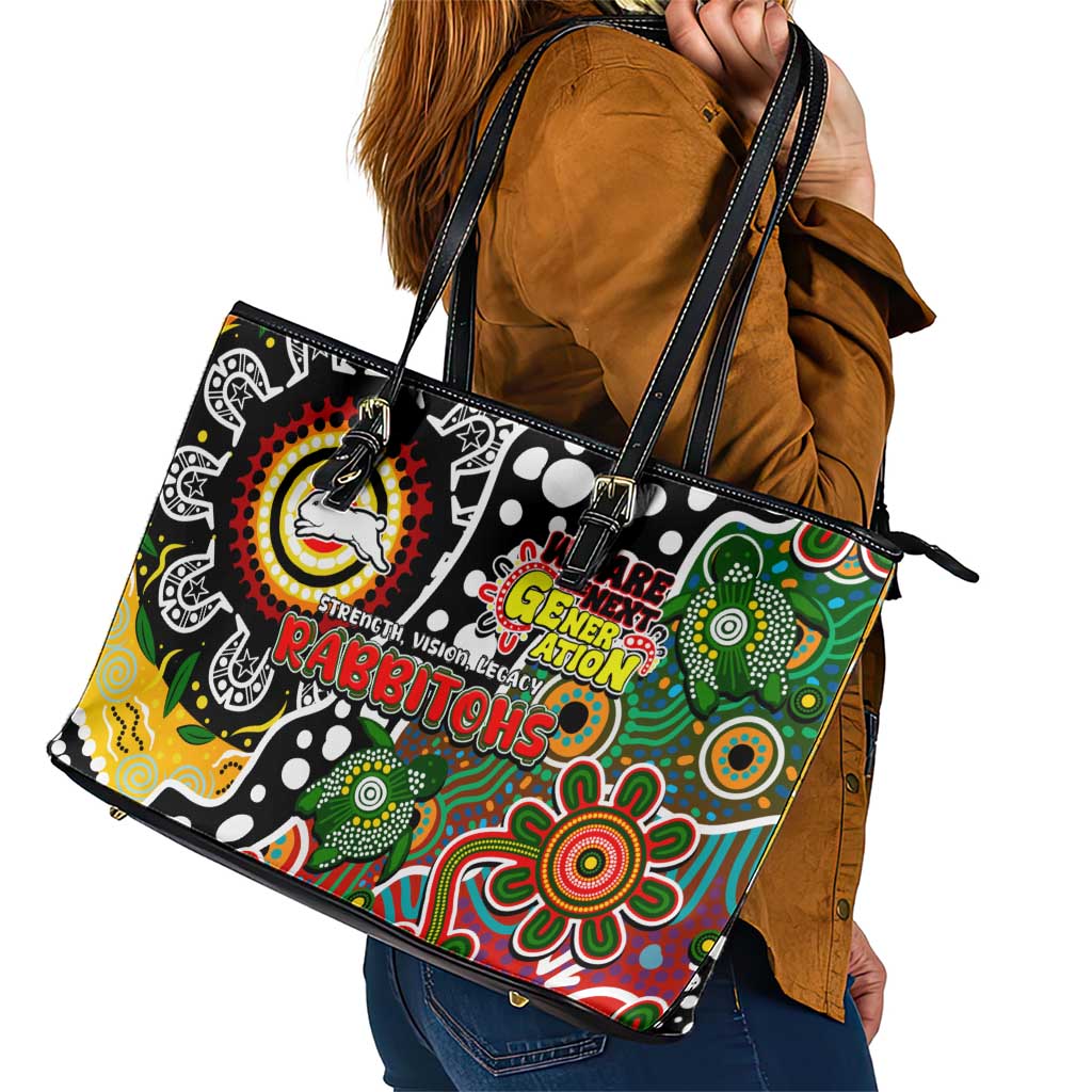 Rabbitohs NRL Celebrating 50 Years of Naidoc Leather Tote Bag NAIDOC Week 2025 Aboriginal