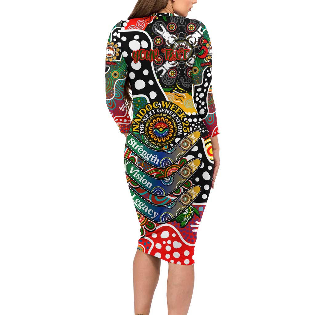 Personalised Rabbitohs NRL Celebrating 50 Years of Naidoc Long Sleeve Bodycon Dress NAIDOC Week 2025 Aboriginal