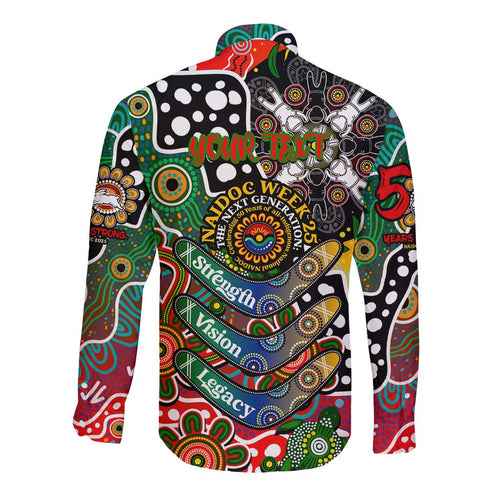 Personalised Rabbitohs NRL Celebrating 50 Years of Naidoc Long Sleeve Button Shirt NAIDOC Week 2025 Aboriginal