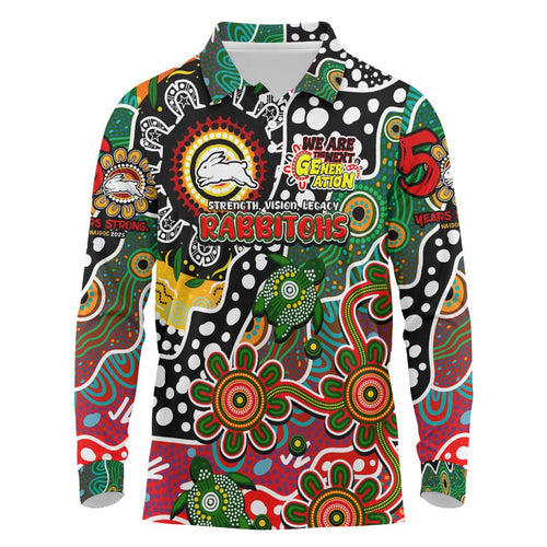 Personalised Rabbitohs NRL Celebrating 50 Years of Naidoc Long Sleeve Polo Shirt NAIDOC Week 2025 Aboriginal