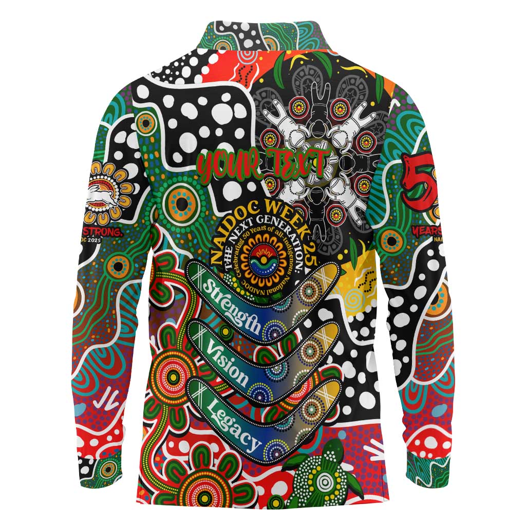 Personalised Rabbitohs NRL Celebrating 50 Years of Naidoc Long Sleeve Polo Shirt NAIDOC Week 2025 Aboriginal
