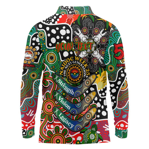 Personalised Rabbitohs NRL Celebrating 50 Years of Naidoc Long Sleeve Polo Shirt NAIDOC Week 2025 Aboriginal
