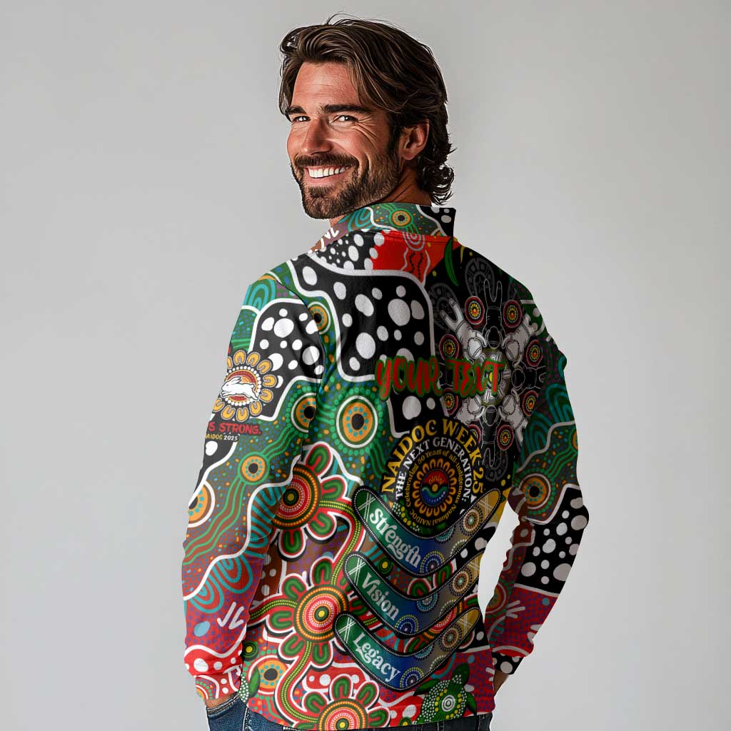 Personalised Rabbitohs NRL Celebrating 50 Years of Naidoc Long Sleeve Polo Shirt NAIDOC Week 2025 Aboriginal