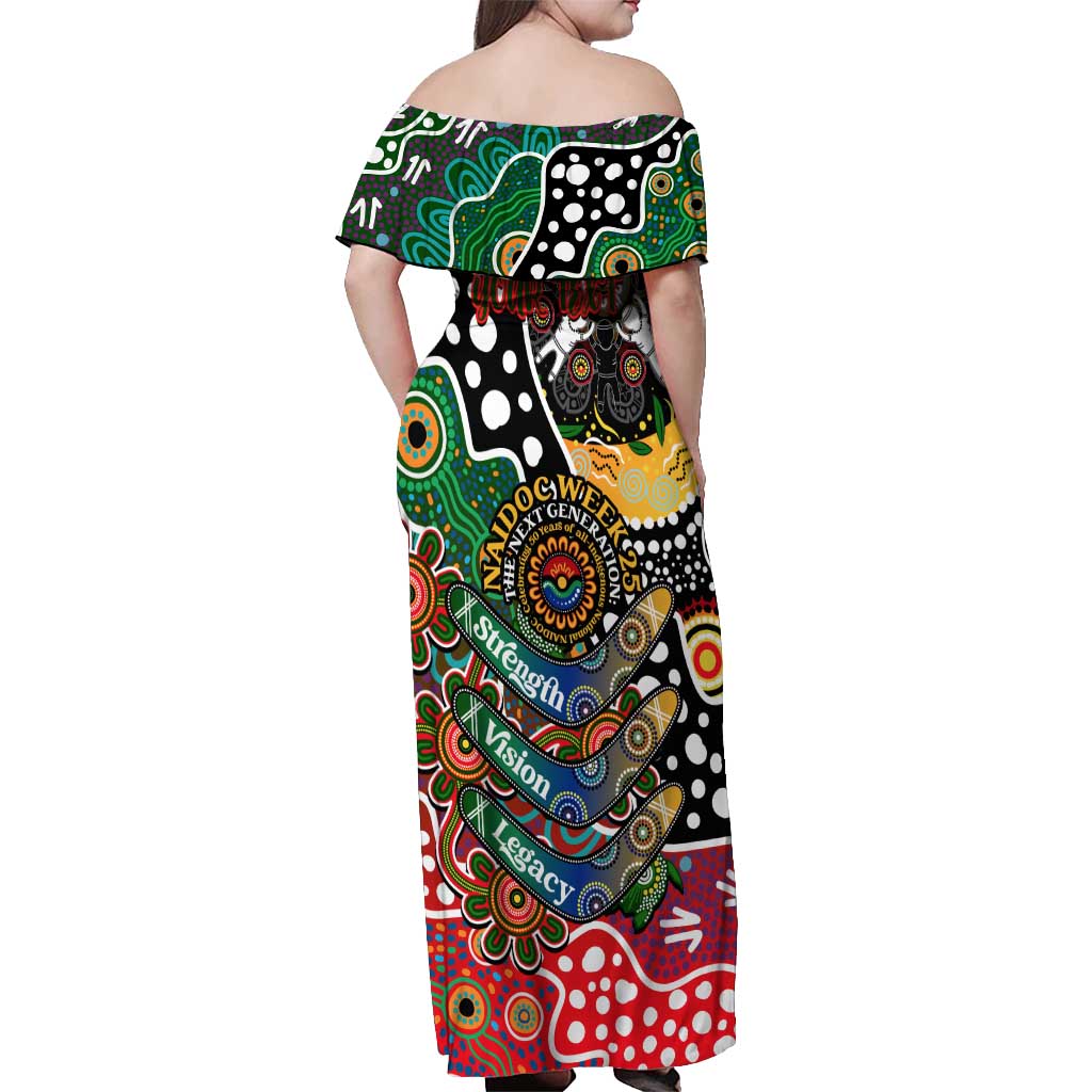 Personalised Rabbitohs NRL Celebrating 50 Years of Naidoc Off Shoulder Maxi Dress NAIDOC Week 2025 Aboriginal