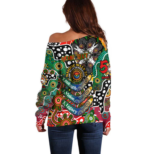 Personalised Rabbitohs NRL Celebrating 50 Years of Naidoc Off Shoulder Sweater NAIDOC Week 2025 Aboriginal