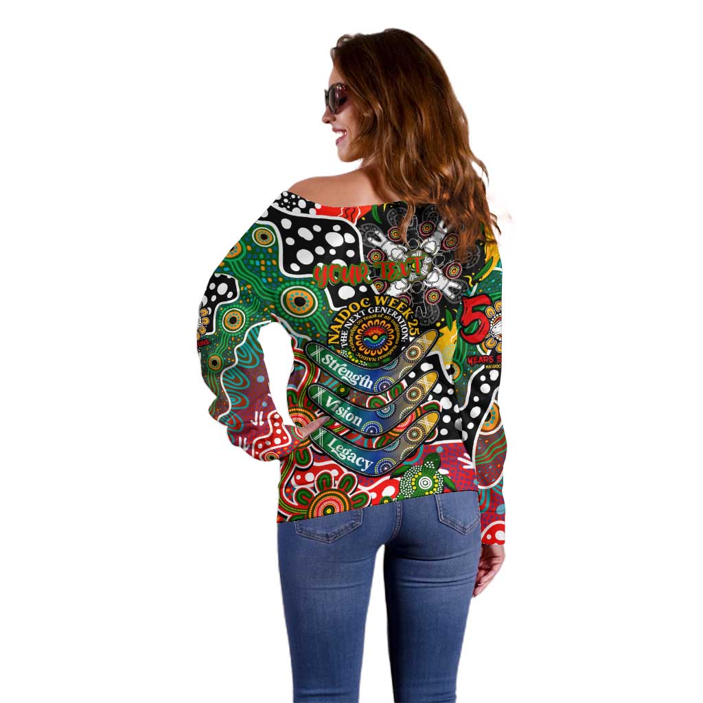 Personalised Rabbitohs NRL Celebrating 50 Years of Naidoc Off Shoulder Sweater NAIDOC Week 2025 Aboriginal