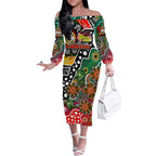 Personalised Rabbitohs NRL Celebrating 50 Years of Naidoc Off The Shoulder Long Sleeve Dress NAIDOC Week 2025 Aboriginal