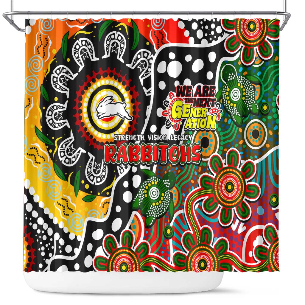 Rabbitohs NRL Celebrating 50 Years of Naidoc Shower Curtain NAIDOC Week 2025 Aboriginal