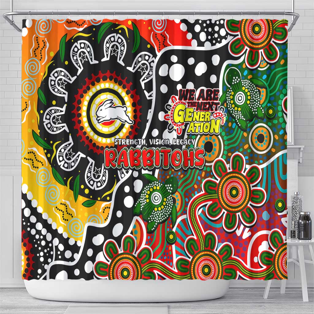 Rabbitohs NRL Celebrating 50 Years of Naidoc Shower Curtain NAIDOC Week 2025 Aboriginal