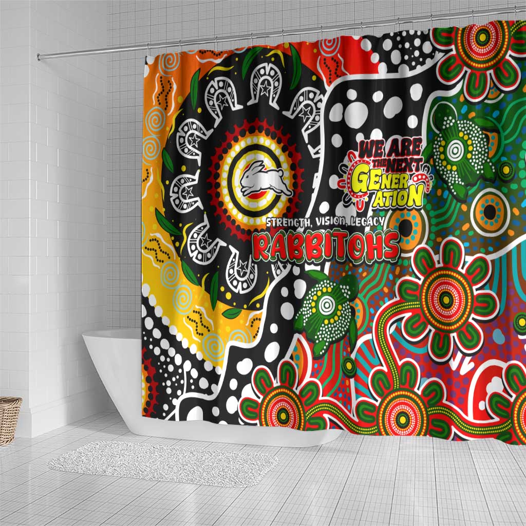 Rabbitohs NRL Celebrating 50 Years of Naidoc Shower Curtain NAIDOC Week 2025 Aboriginal