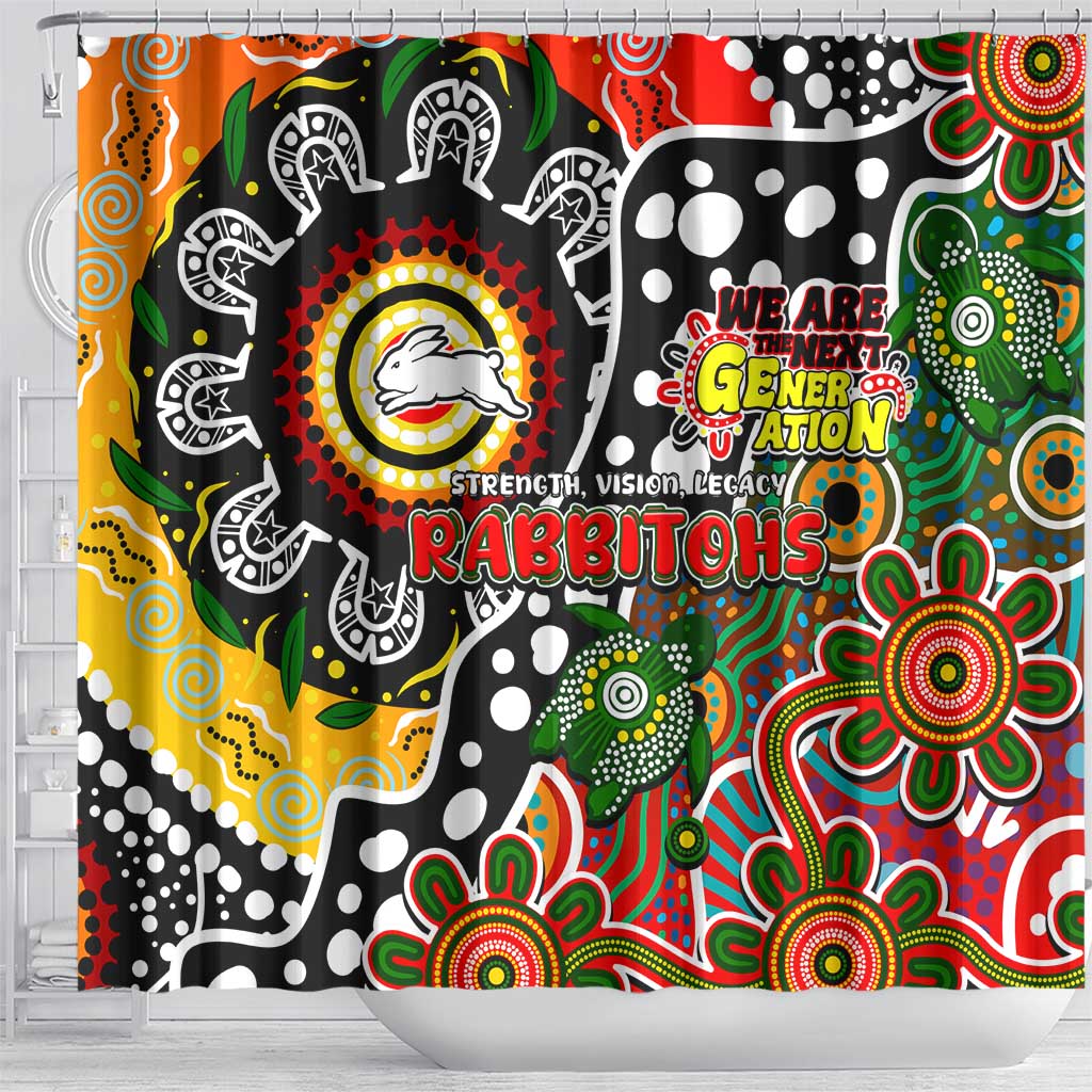 Rabbitohs NRL Celebrating 50 Years of Naidoc Shower Curtain NAIDOC Week 2025 Aboriginal