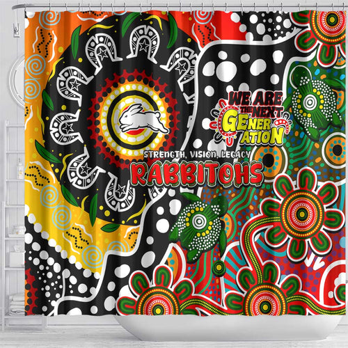 Rabbitohs NRL Celebrating 50 Years of Naidoc Shower Curtain NAIDOC Week 2025 Aboriginal