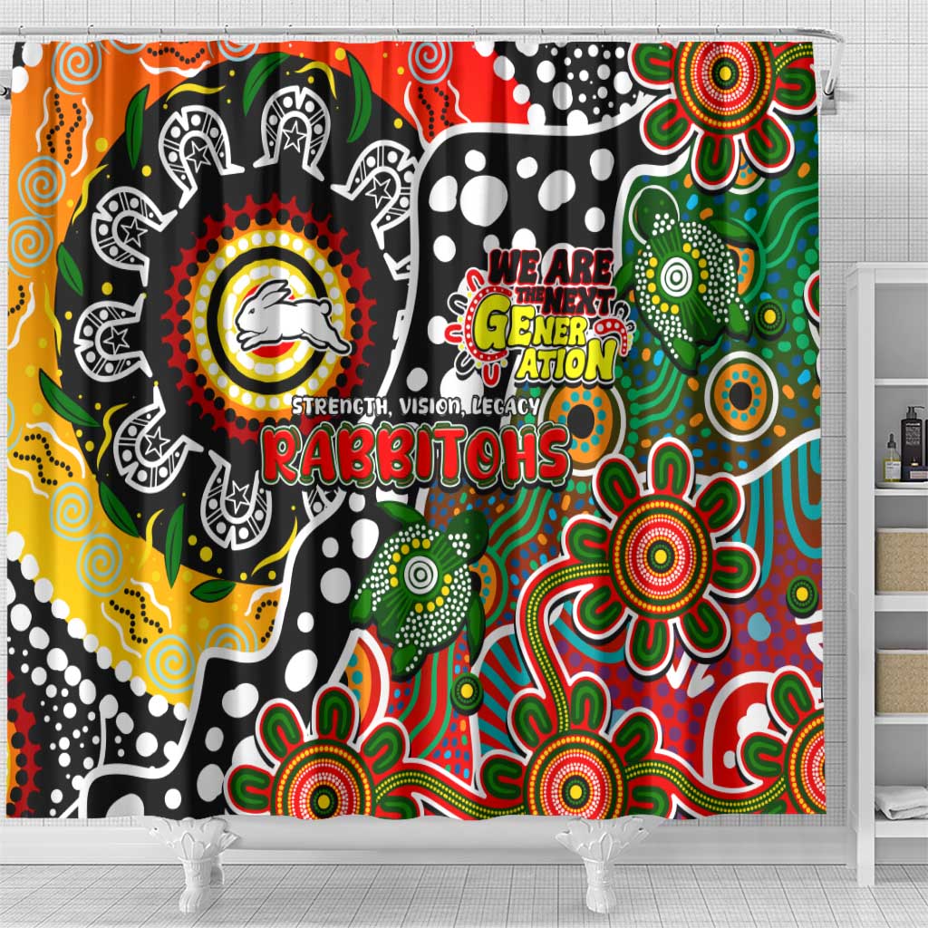 Rabbitohs NRL Celebrating 50 Years of Naidoc Shower Curtain NAIDOC Week 2025 Aboriginal