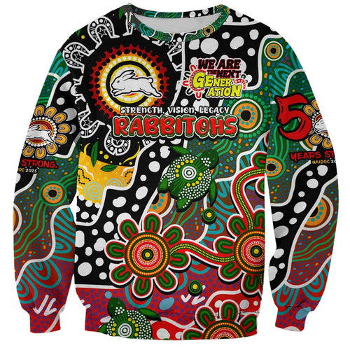 Personalised Rabbitohs NRL Celebrating 50 Years of Naidoc Sweatshirt NAIDOC Week 2025 Aboriginal