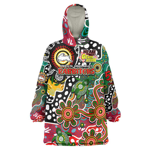 Personalised Rabbitohs NRL Celebrating 50 Years of Naidoc Wearable Blanket Hoodie NAIDOC Week 2025 Aboriginal