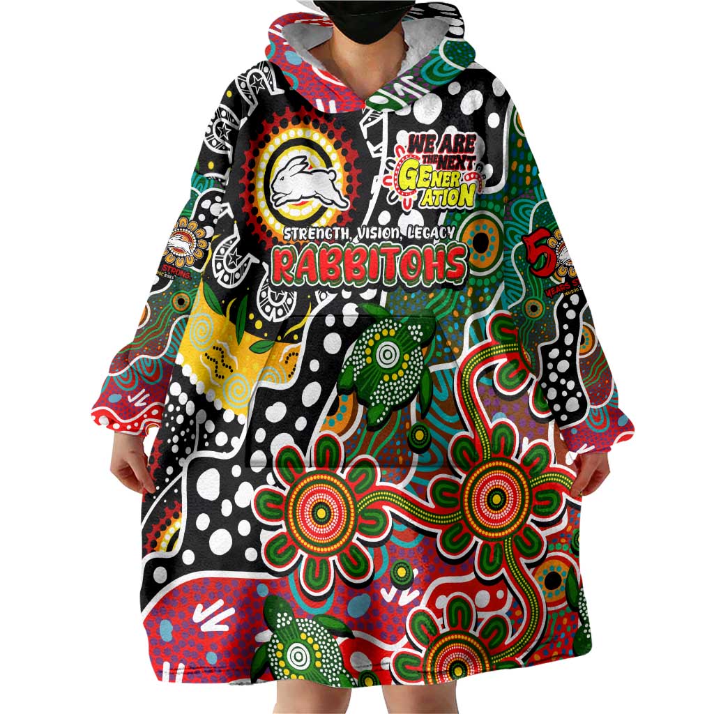 Personalised Rabbitohs NRL Celebrating 50 Years of Naidoc Wearable Blanket Hoodie NAIDOC Week 2025 Aboriginal