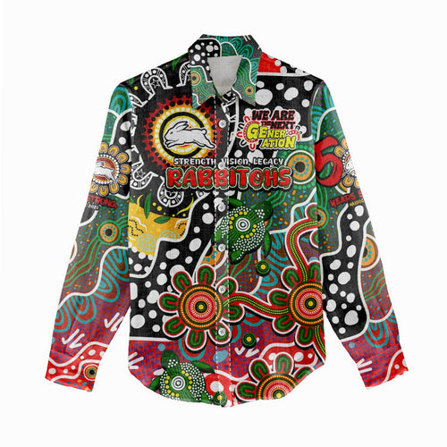 Personalised Rabbitohs NRL Celebrating 50 Years of Naidoc Women Casual Shirt NAIDOC Week 2025 Aboriginal