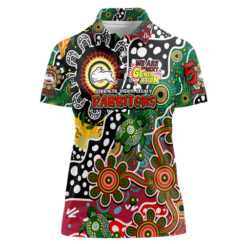 Personalised Rabbitohs NRL Celebrating 50 Years of Naidoc Women Polo Shirt NAIDOC Week 2025 Aboriginal