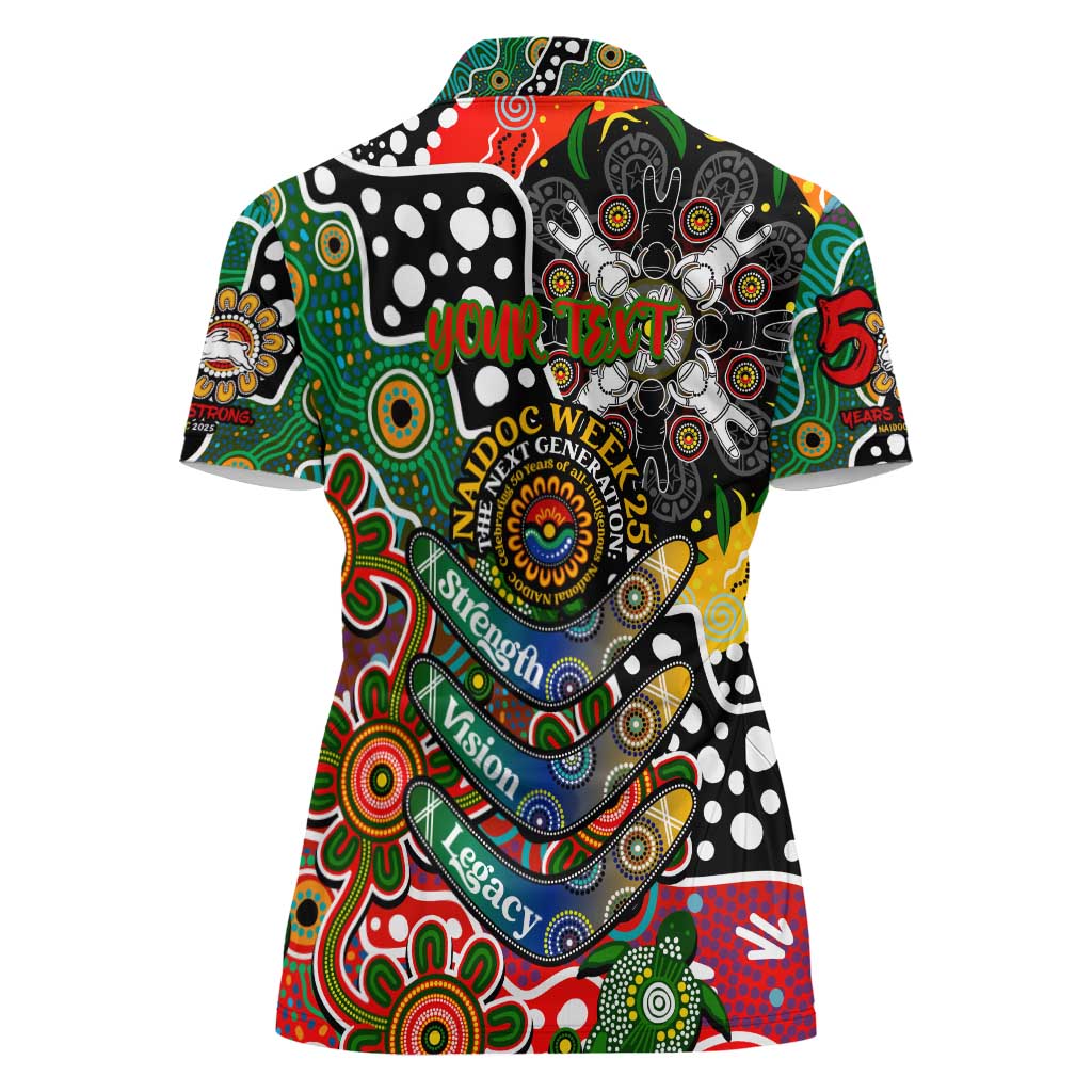 Personalised Rabbitohs NRL Celebrating 50 Years of Naidoc Women Polo Shirt NAIDOC Week 2025 Aboriginal